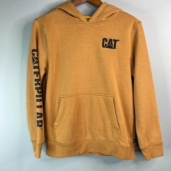 CAT Caterpillar Girls Pullover Hoodie Dijon Brown Embroidered Logo Spellout XL - Picture 12 of 12